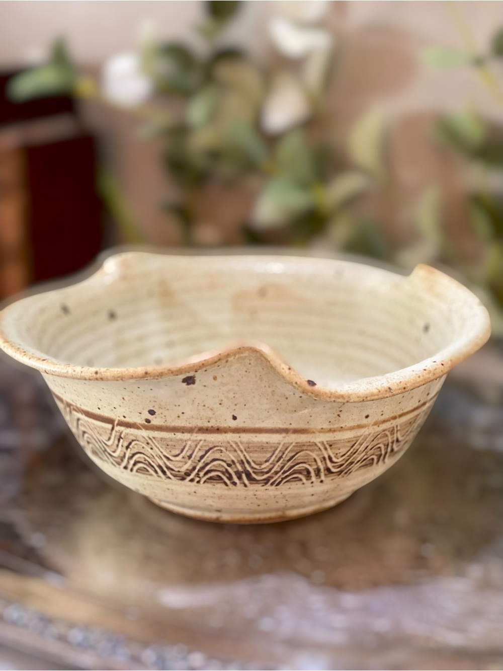 Vintage Artist Signed HP Hanselmann Studio Pottery Stoneware Bowl Brown Tan